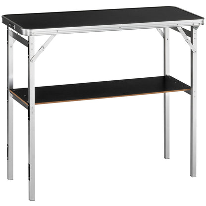 Folding Portable Bar Table, Tradeshow Podium Table for Indoor, Outdoor, Party, Picnic, Exhibition, Includes Carrying Case, Storage Shelf and Black Skirt, 38.39" x 15.16" x 34.25"