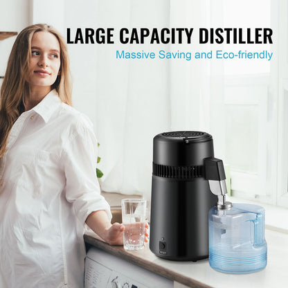 Water Distiller, 4L 1.05 Gallon Pure Water Purifier Filter For Home Countertop, 750W Distilled Water Maker, Stainless Steel Interior Distiller Water Making Machine to Make Clean Wa