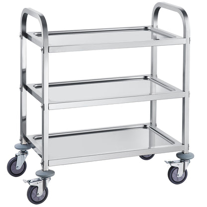 Stainless Steel Cart, 3 Layers Lab Utility Cart 400 lbs Weight Capacity, Medical Cart with Lockable Universal Wheels, for Lab, Clinic, Kitchen, Salon