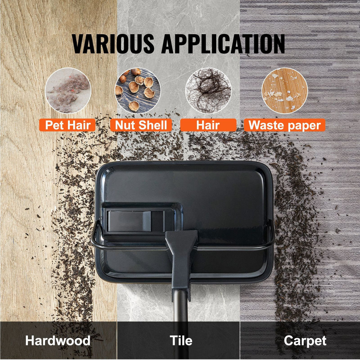 carpet sweeper, 7.87 in sweeping paths, floor sweeper manual non electric, 300 ml dustbin capacity with comb for home office rugs hardwood surfaces wood floors laminate, cleans dust pet hair
