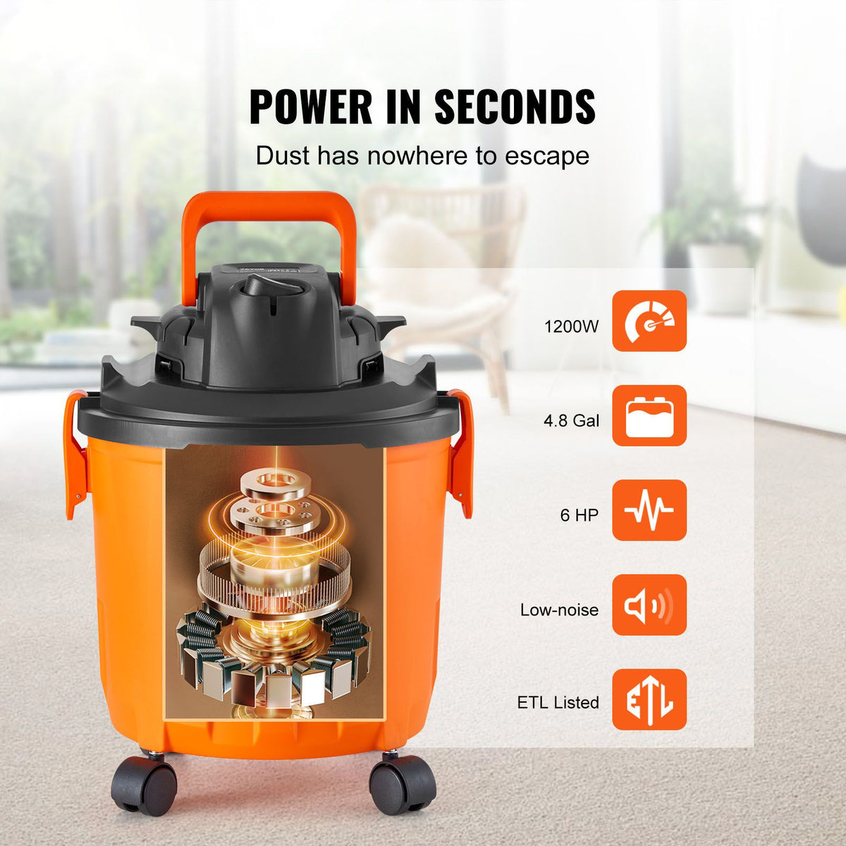 Shop Vacuum Wet And Dry, 5 Gallon 6 Peak HP Wet/Dry Vac, Powerful Suction with Blower Function with Attachments 2-in-1 Crevice Nozzle, Small Shop Vac Perfect for Carpet Debris, Pet Hair, Car