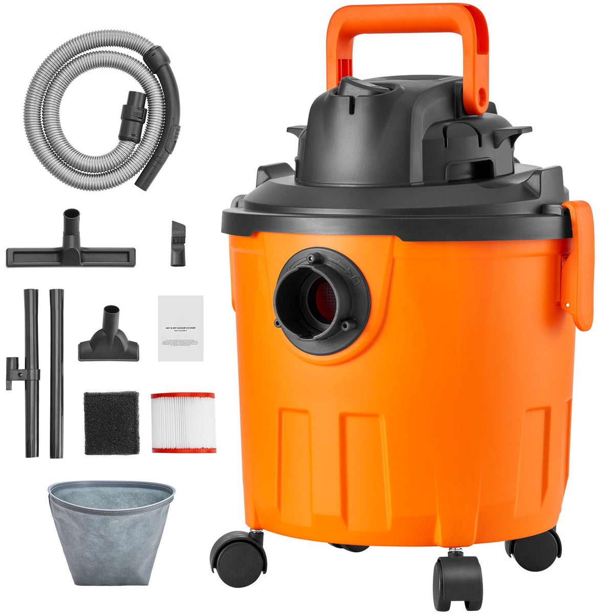 shop vacuum wet and dry, 5 gallon 6 peak hp wet/dry vac, powerful suction with blower function with attachments 2-in-1 crevice nozzle, small shop vac perfect for carpet debris, pet hair, car