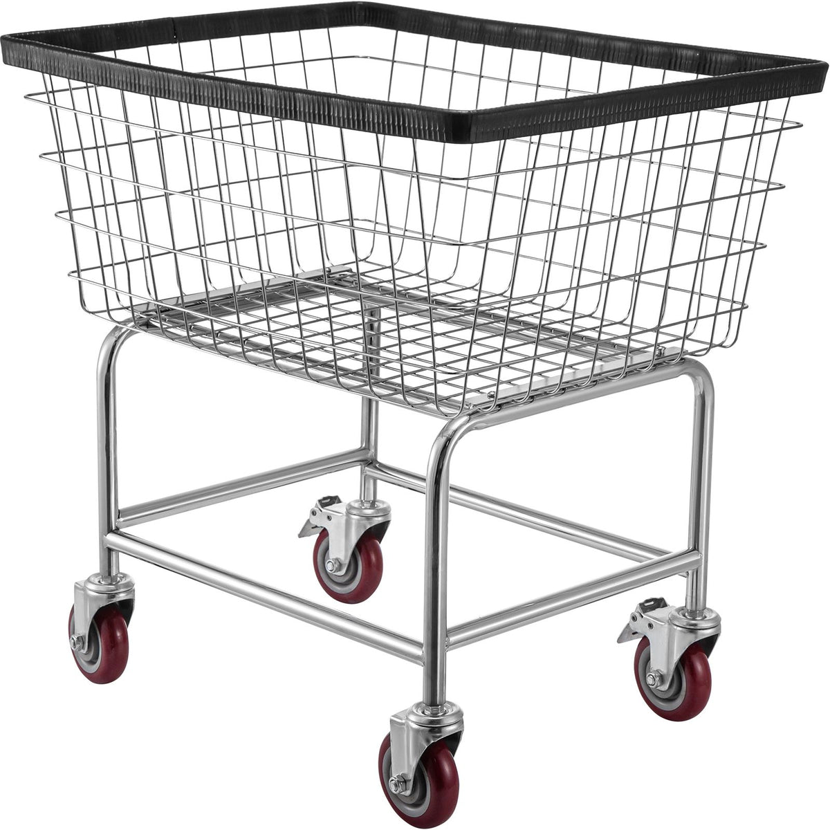 Wire Laundry Cart, 2.8Bushel Wire Laundry Basket with Wheels, 26.7''x21.7''x26.4'' Commercial Wire Laundry Basket Cart, Steel Frame with Chrome Finish, 4" Casters, Wire Basket Cart for Laundry