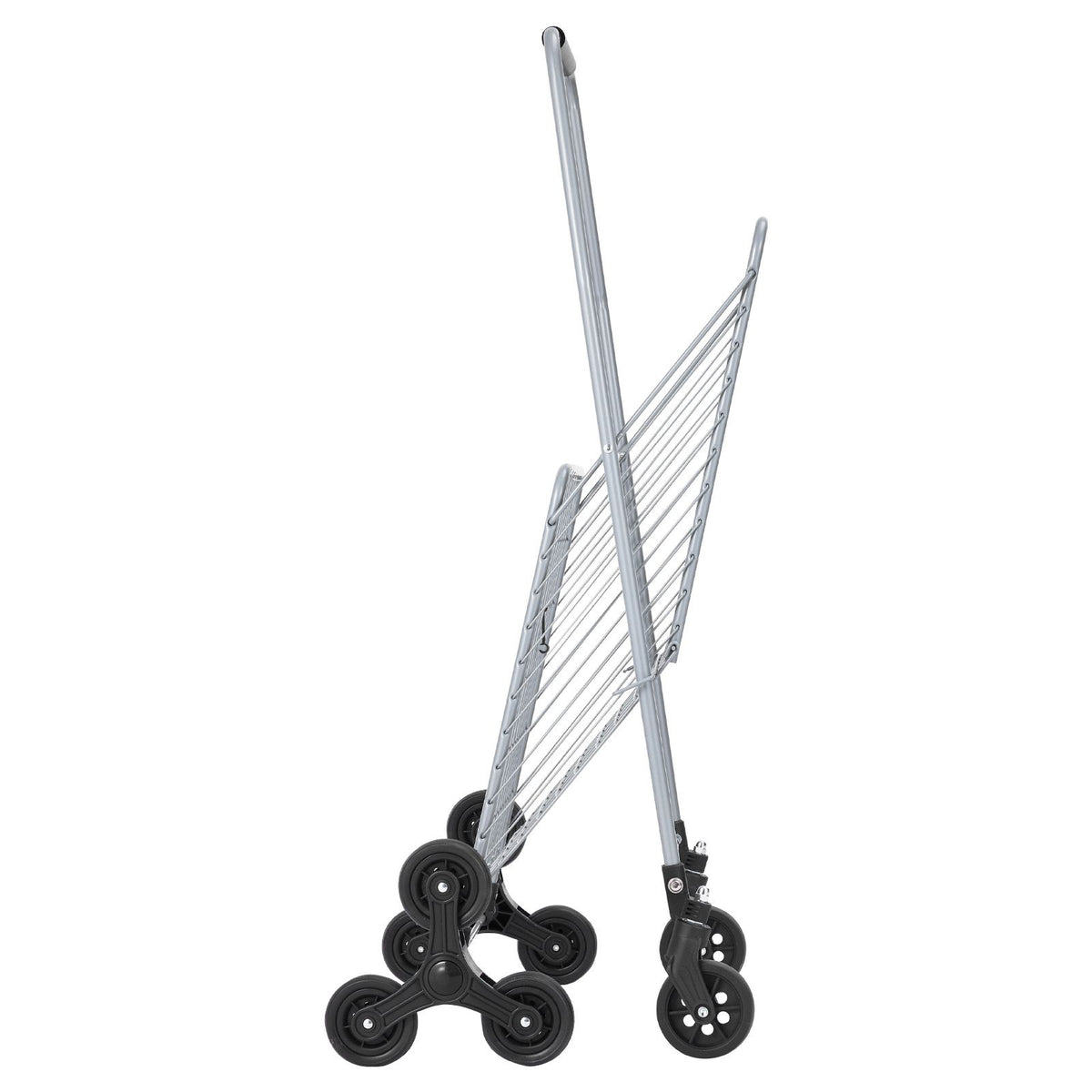 grocery shopping cart, 45l stair climbing shopping cart with 360° rolling swivel wheels, stair climber utility cart with tri-wheels, foldable collapsible & lightweight for laundry travel, silver