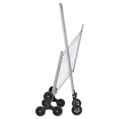 Grocery Shopping Cart, 45L Stair Climbing Shopping Cart with 360° Rolling Swivel Wheels, Stair Climber Utility Cart with Tri-Wheels, Foldable Collapsible & Lightweight for Laundry Travel, Silver