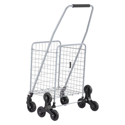 Grocery Shopping Cart, 45L Stair Climbing Shopping Cart with 360° Rolling Swivel Wheels, Stair Climber Utility Cart with Tri-Wheels, Foldable Collapsible & Lightweight for Laundry Travel, Silver