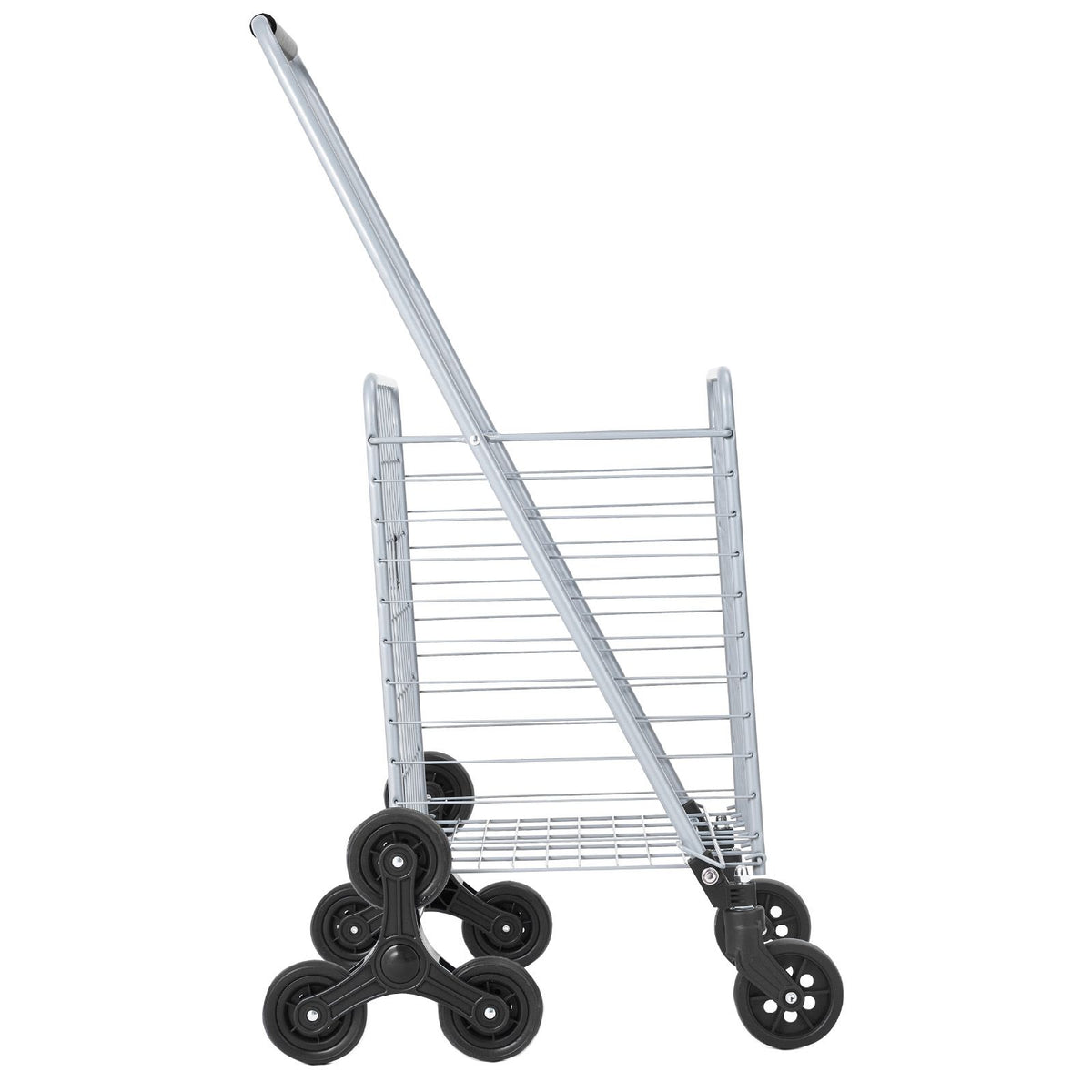 grocery shopping cart, 45l stair climbing shopping cart with 360° rolling swivel wheels, stair climber utility cart with tri-wheels, foldable collapsible & lightweight for laundry travel, silver