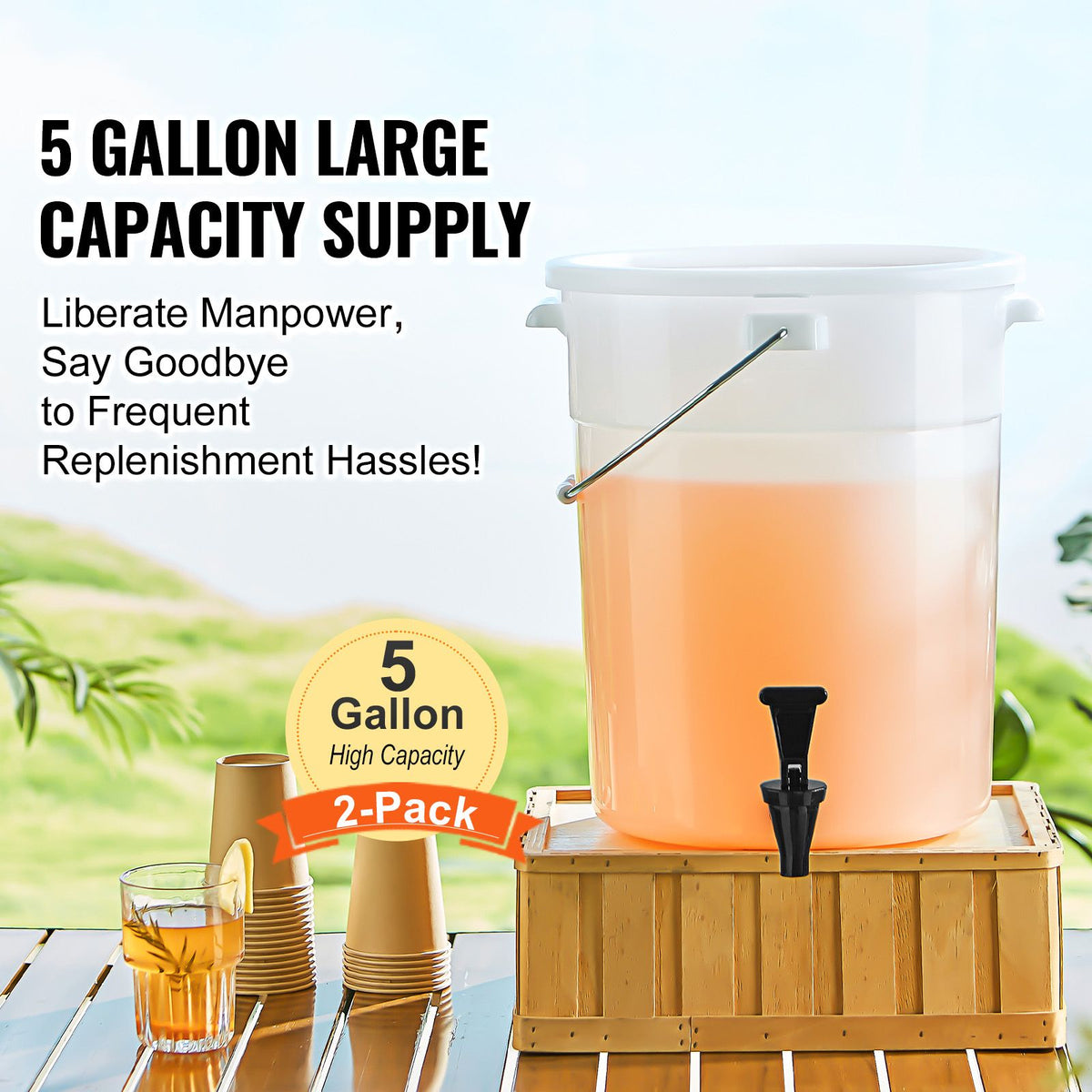 beverage dispenser, 5 gallon drink dispensers for parties, plastic juice dispenser with spigot and lid, iced tea lemonade juice water dispenser, for restaurants, hotels, parties, 2