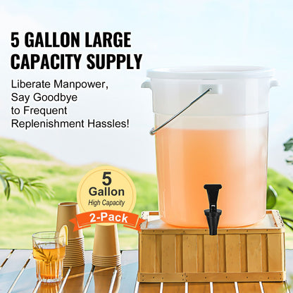 Beverage Dispenser, 5 Gallon Drink Dispensers for Parties, Plastic Juice Dispenser with Spigot and Lid, Iced Tea Lemonade Juice Water Dispenser, for Restaurants, Hotels, Parties, 2