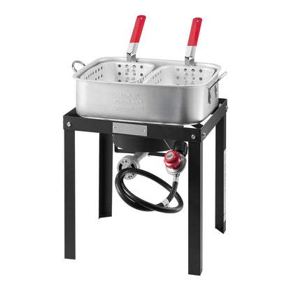18 Qt Fish and Wing Fryer with Double Basket, Aluminum Propane Fish Fryer Kit, Outdoor Deep Fryer Seafood Pot with Thermometer and 58,000 BTUs Propane Burners, for Outdoor and Back