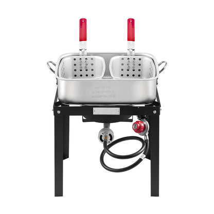 18 Qt Fish and Wing Fryer with Double Basket, Aluminum Propane Fish Fryer Kit, Outdoor Deep Fryer Seafood Pot with Thermometer and 58,000 BTUs Propane Burners, for Outdoor and Back