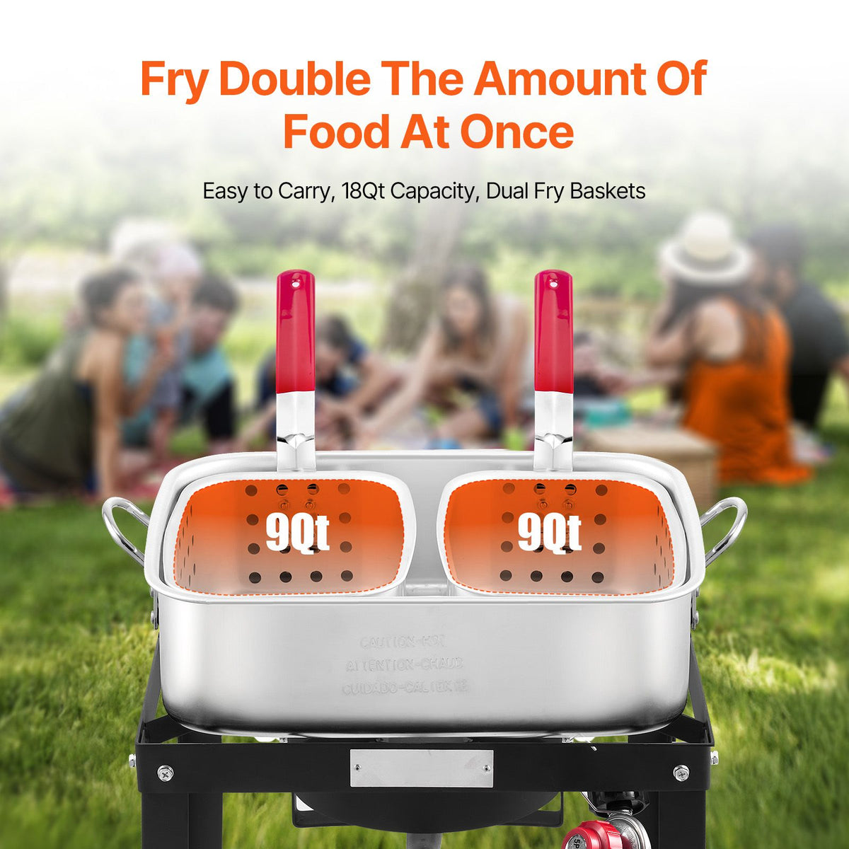 18 qt fish and wing fryer with double basket, aluminum propane fish fryer kit, outdoor deep fryer seafood pot with thermometer and 58,000 btus propane burners, for outdoor and back