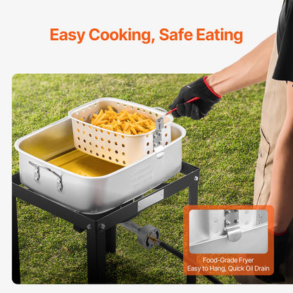 18 Qt Fish and Wing Fryer with Double Basket, Aluminum Propane Fish Fryer Kit, Outdoor Deep Fryer Seafood Pot with Thermometer and 58,000 BTUs Propane Burners, for Outdoor and Back