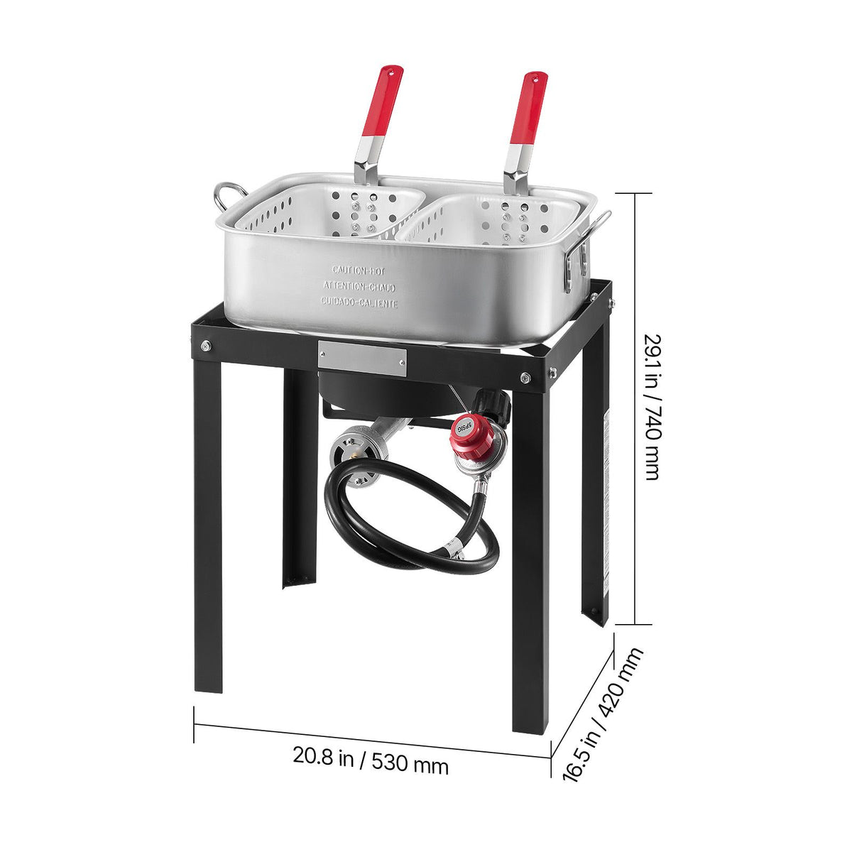 18 qt fish and wing fryer with double basket, aluminum propane fish fryer kit, outdoor deep fryer seafood pot with thermometer and 58,000 btus propane burners, for outdoor and back