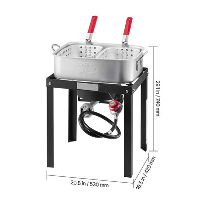 18 Qt Fish and Wing Fryer with Double Basket, Aluminum Propane Fish Fryer Kit, Outdoor Deep Fryer Seafood Pot with Thermometer and 58,000 BTUs Propane Burners, for Outdoor and Back
