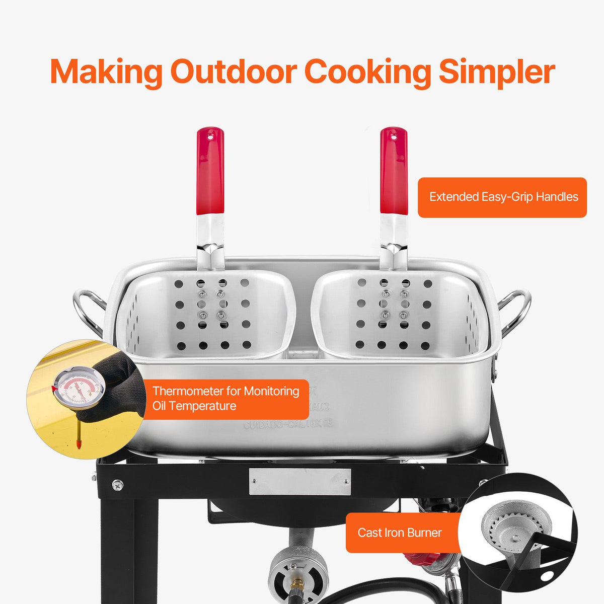 18 Qt Fish and Wing Fryer with Double Basket, Aluminum Propane Fish Fryer Kit, Outdoor Deep Fryer Seafood Pot with Thermometer and 58,000 BTUs Propane Burners, for Outdoor and Back