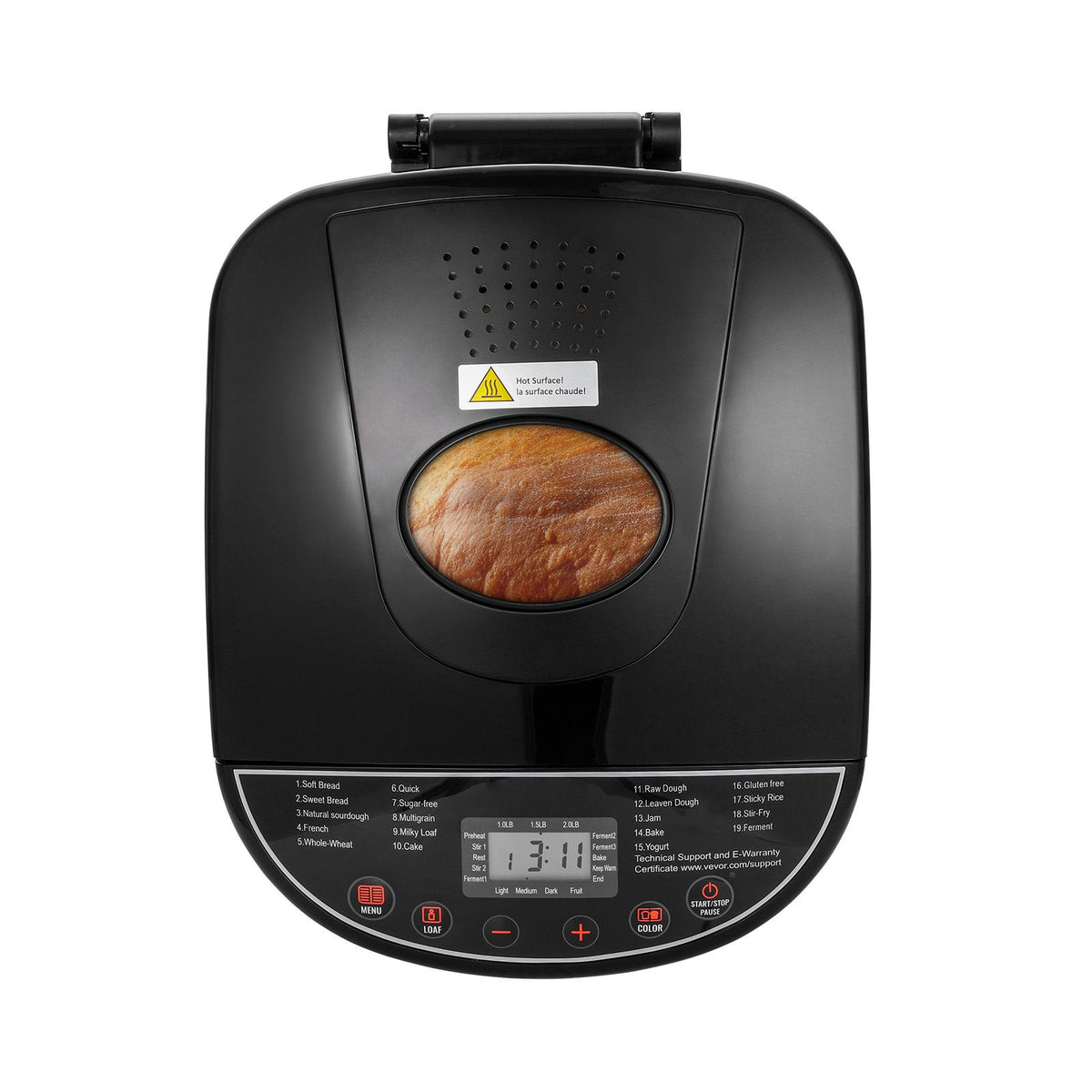 Bread Maker, 19-in-1 2LB Dough Machine, Nonstick Ceramic Pan Automatic Breadmaker with Gluten Free Setting, Whole Wheat Bread Making, Digital, Programmable, 3 Loaf Sizes, 3 Crust Colors