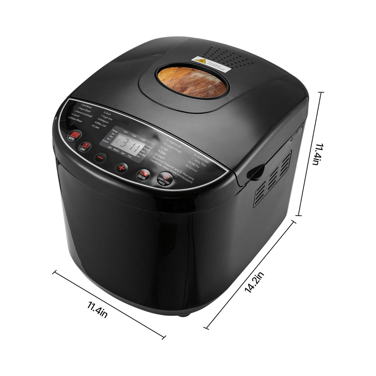 bread maker, 19-in-1 2lb dough machine, nonstick ceramic pan automatic breadmaker with gluten free setting, whole wheat bread making, digital, programmable, 3 loaf sizes, 3 crust colors