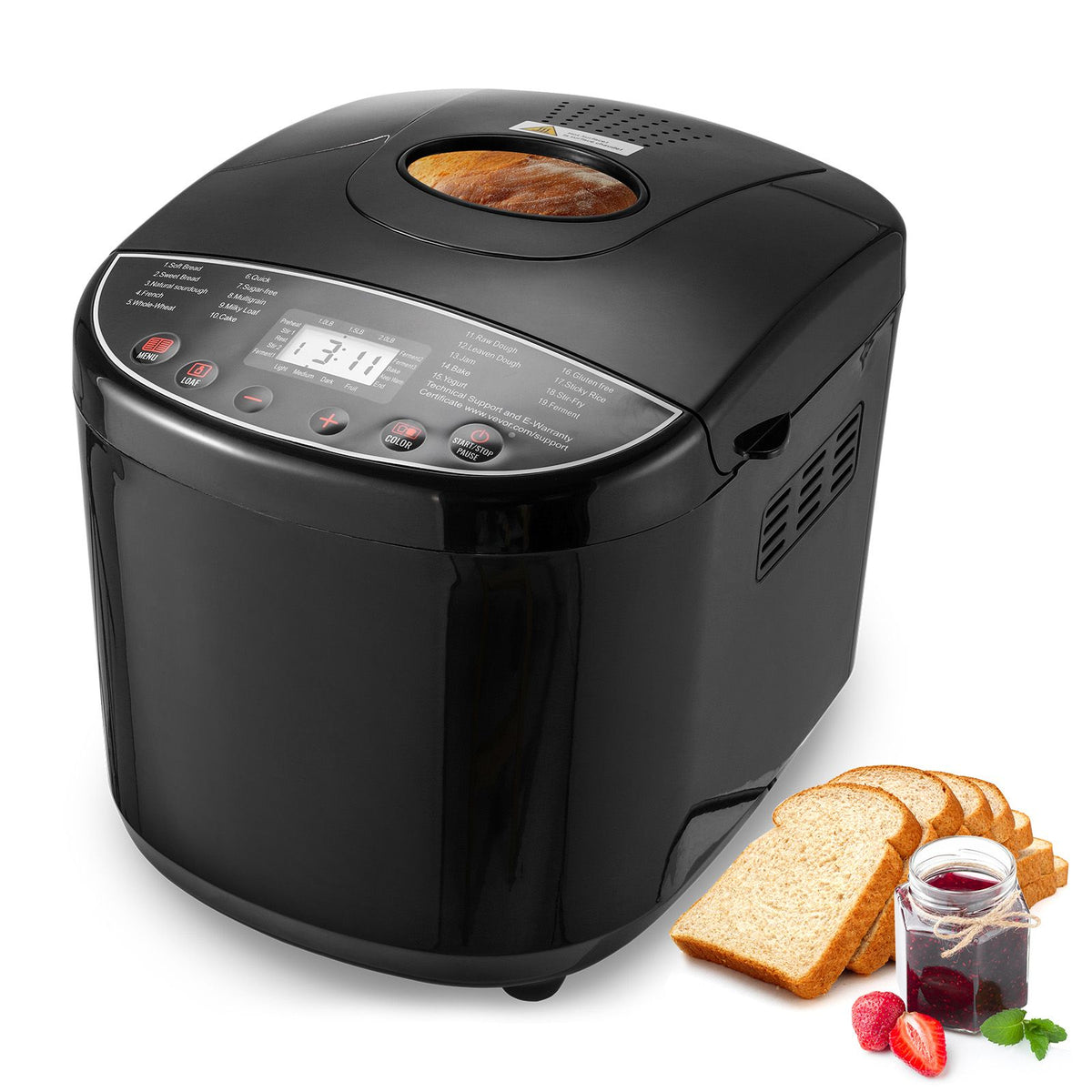 bread maker, 19-in-1 2lb dough machine, nonstick ceramic pan automatic breadmaker with gluten free setting, whole wheat bread making, digital, programmable, 3 loaf sizes, 3 crust colors