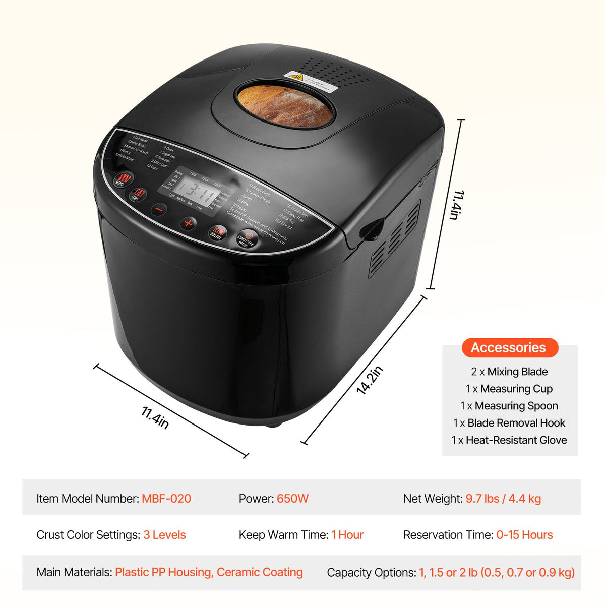 bread maker, 19-in-1 2lb dough machine, nonstick ceramic pan automatic breadmaker with gluten free setting, whole wheat bread making, digital, programmable, 3 loaf sizes, 3 crust colors