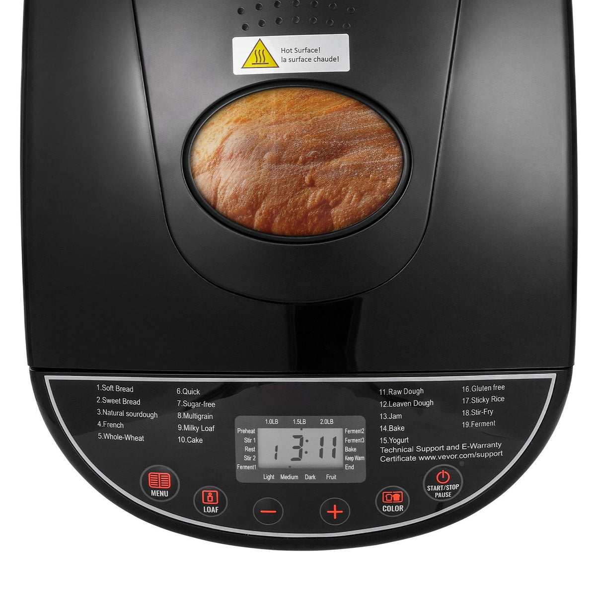 Bread Maker, 19-in-1 2LB Dough Machine, Nonstick Ceramic Pan Automatic Breadmaker with Gluten Free Setting, Whole Wheat Bread Making, Digital, Programmable, 3 Loaf Sizes, 3 Crust Colors