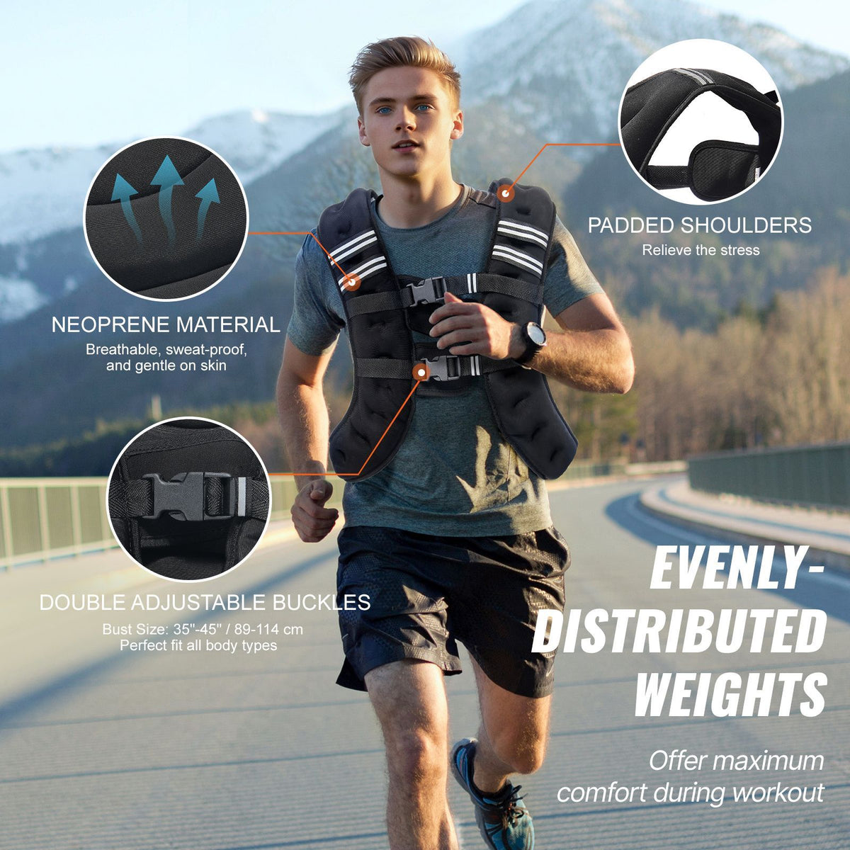 weighted vest, 30 lbs weight vest with reflective stripe, adjustable buckle body weight vest for men women, workout equipment for strength training, running, jogging, fitness, and weight loss