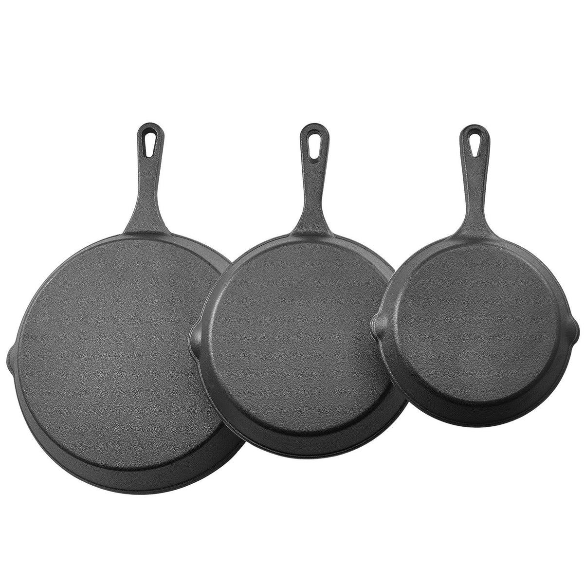 cast iron skillet, 3-piece frying pan set (6, 8, 10 in), heavy-duty skillets with heat-resistant handle, pre-seasoned chef's pan, kitchen cookware, for oven, gas, electrical, induc