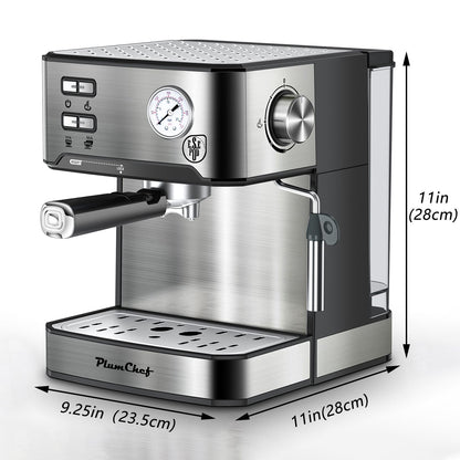 PlumChef Espresso Machine 20 Bar Professional Compact Household Coffee Espresso Maker with Milk Frother Steam Wand Pressure Gauge 54oz Water Tank Low Noise and Fast Coffee Machine 