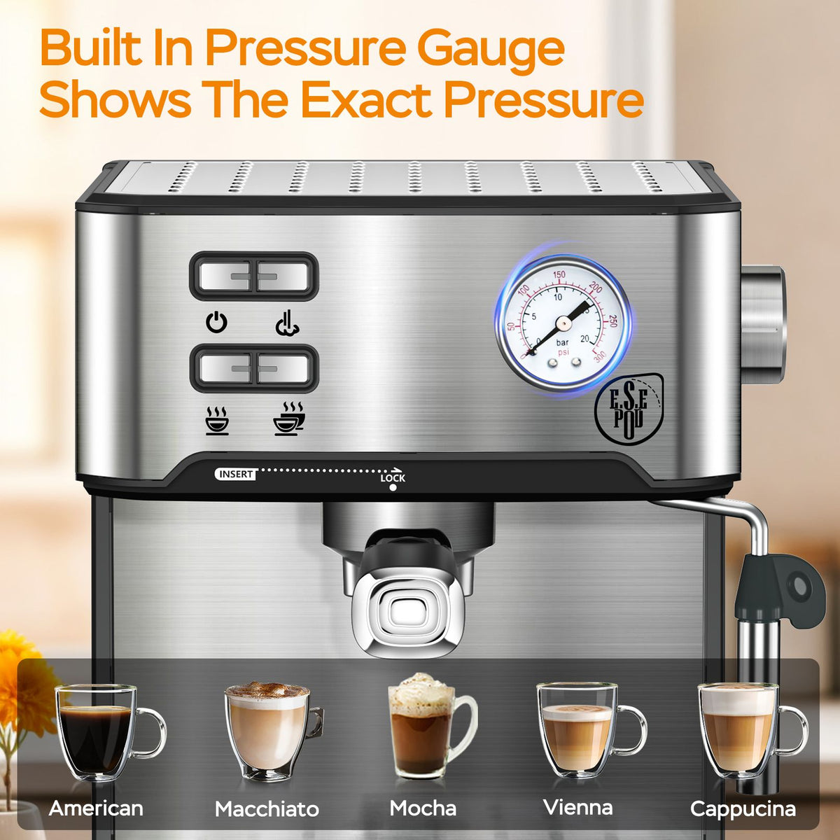PlumChef Espresso Machine 20 Bar Professional Compact Household Coffee Espresso Maker with Milk Frother Steam Wand Pressure Gauge 54oz Water Tank Low Noise and Fast Coffee Machine 