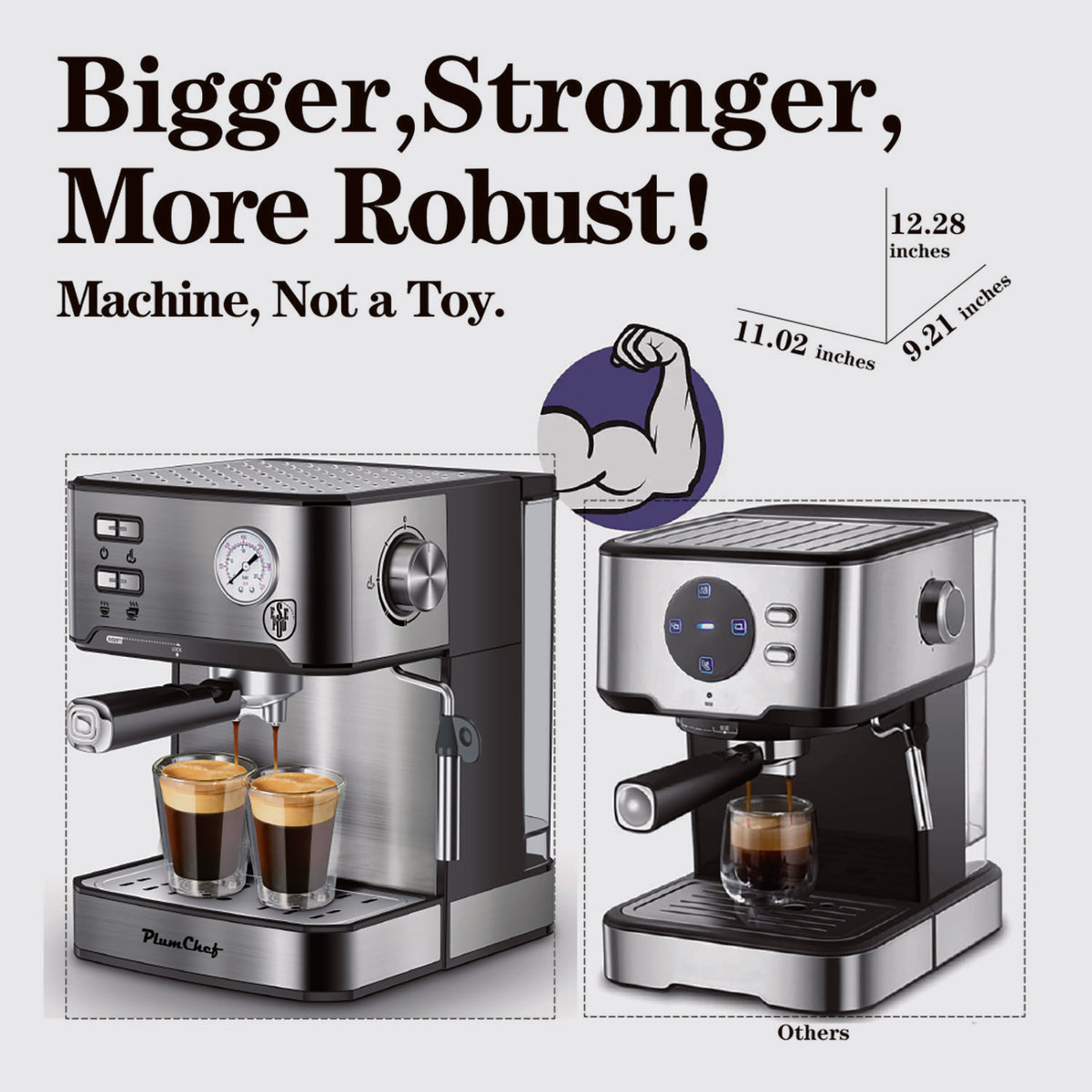 plumchef espresso machine 20 bar professional compact household coffee espresso maker with milk frother steam wand pressure gauge 54oz water tank low noise and fast coffee machine 