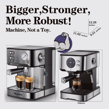 PlumChef Espresso Machine 20 Bar Professional Compact Household Coffee Espresso Maker with Milk Frother Steam Wand Pressure Gauge 54oz Water Tank Low Noise and Fast Coffee Machine 