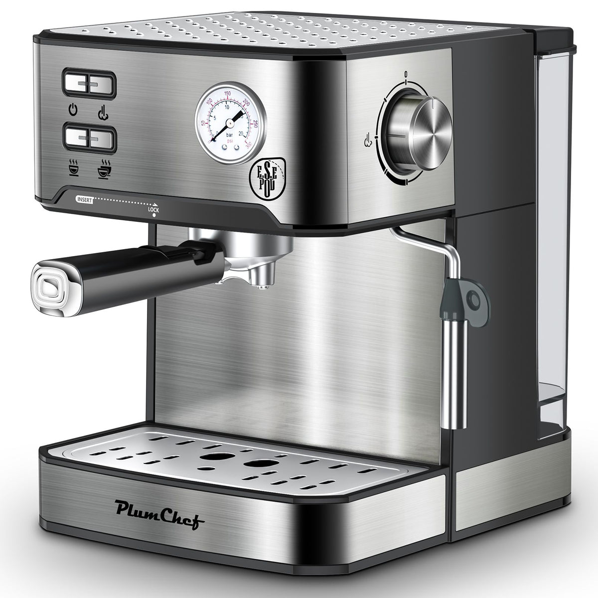 PlumChef Espresso Machine 20 Bar Professional Compact Household Coffee Espresso Maker with Milk Frother Steam Wand Pressure Gauge 54oz Water Tank Low Noise and Fast Coffee Machine 