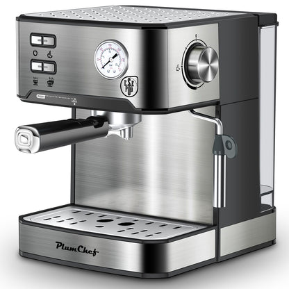 PlumChef Espresso Machine 20 Bar Professional Compact Household Coffee Espresso Maker with Milk Frother Steam Wand Pressure Gauge 54oz Water Tank Low Noise and Fast Coffee Machine 