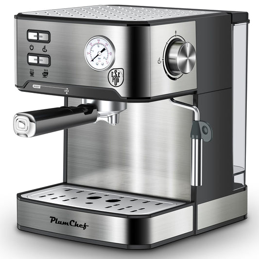 PlumChef Espresso Machine 20 Bar Professional Compact Household Coffee Espresso Maker with Milk Frother Steam Wand Pressure Gauge 54oz Water Tank Low Noise and Fast Coffee Machine 