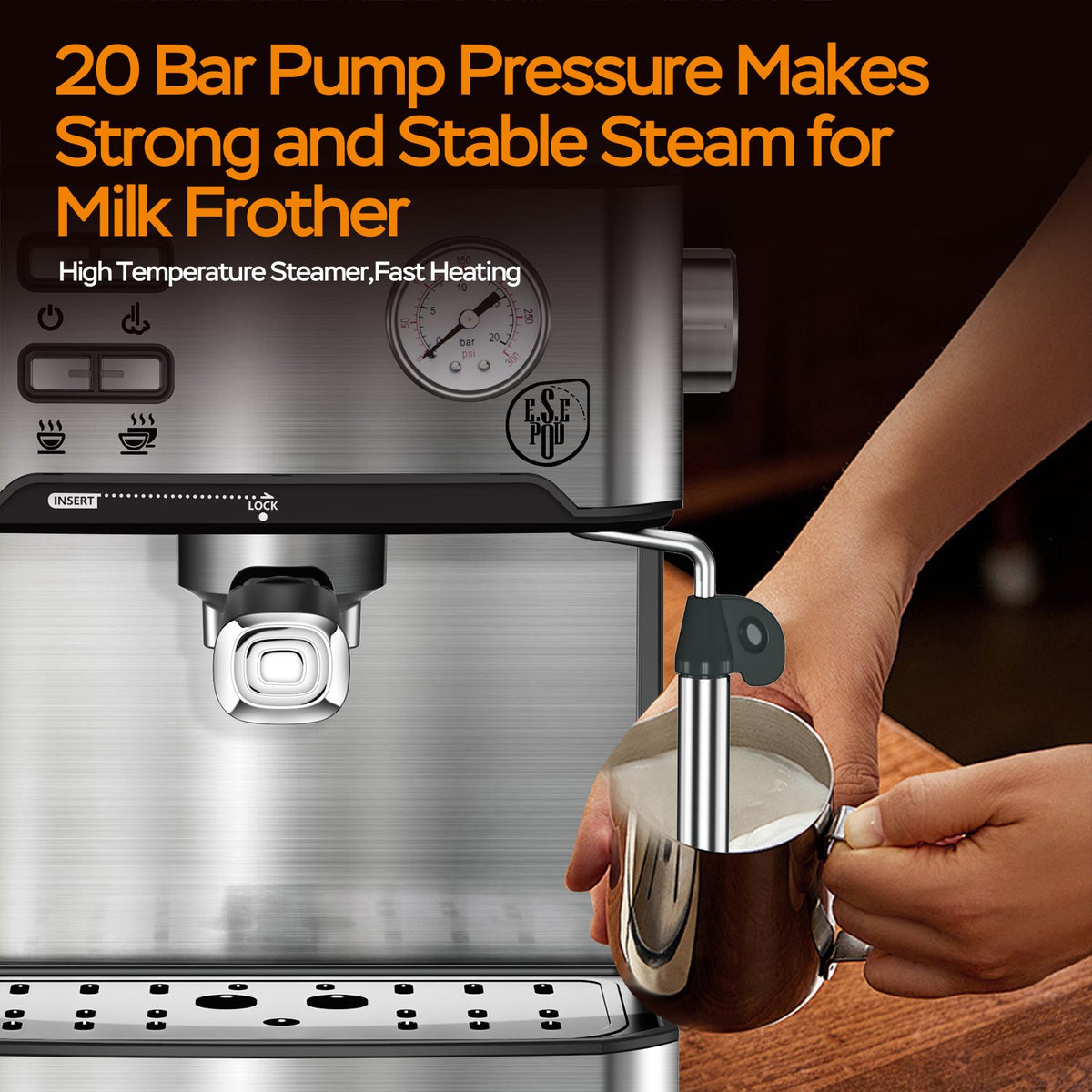 PlumChef Espresso Machine 20 Bar Professional Compact Household Coffee Espresso Maker with Milk Frother Steam Wand Pressure Gauge 54oz Water Tank Low Noise and Fast Coffee Machine 