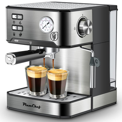 PlumChef Espresso Machine 20 Bar Professional Compact Household Coffee Espresso Maker with Milk Frother Steam Wand Pressure Gauge 54oz Water Tank Low Noise and Fast Coffee Machine 
