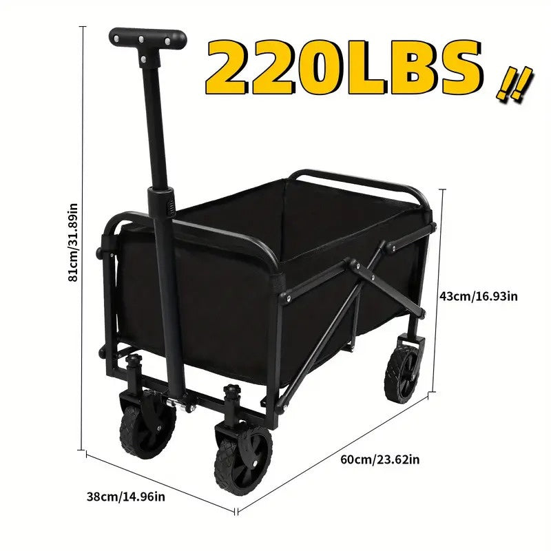 Heavy Duty Foldable Utility Wagon Cart 220 lbs Capacity Portable Collapsible Outdoor Beach Garden Trolley with 360° All Terrain Wheels Side Pockets for Camping Sports Lawn Yard Gea