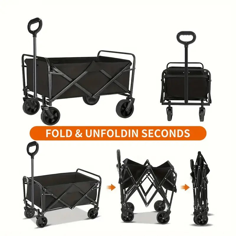 Heavy Duty Foldable Utility Wagon Cart 220 lbs Capacity Portable Collapsible Outdoor Beach Garden Trolley with 360° All Terrain Wheels Side Pockets for Camping Sports Lawn Yard Gea