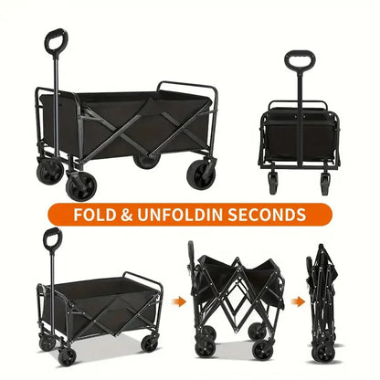 Heavy Duty Foldable Utility Wagon Cart 220 lbs Capacity Portable Collapsible Outdoor Beach Garden Trolley with 360° All Terrain Wheels Side Pockets for Camping Sports Lawn Yard Gea