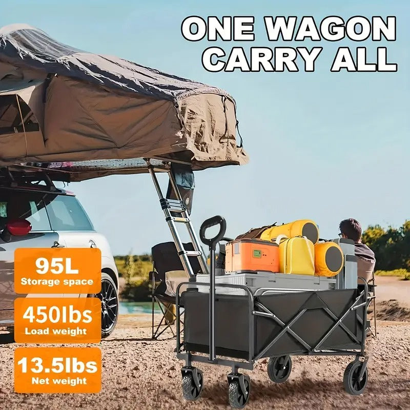 heavy duty foldable utility wagon cart 220 lbs capacity portable collapsible outdoor beach garden trolley with 360° all terrain wheels side pockets for camping sports lawn yard gea
